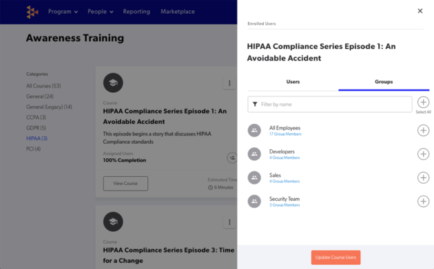 Assign different courses based on department or group